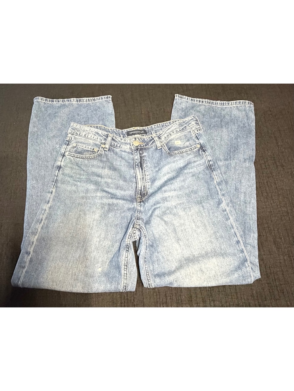 Aéropostale Women's High Rise Wide Leg Jeans Size 12 Light Wash 100% Cotton